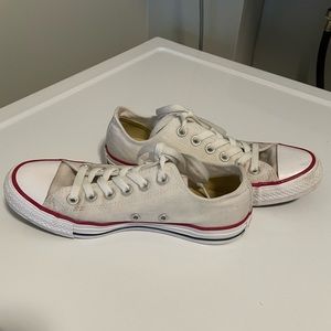 White Low-Top Canvas Sneakers with Red Trim - Women's Casual Shoes